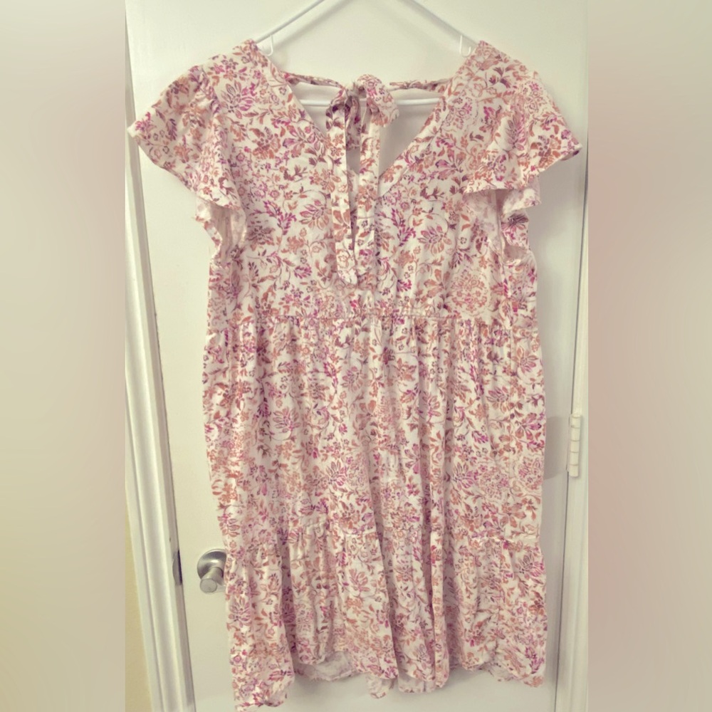 Pink & Tan Floral with white Maternity Dress/Top - Size M